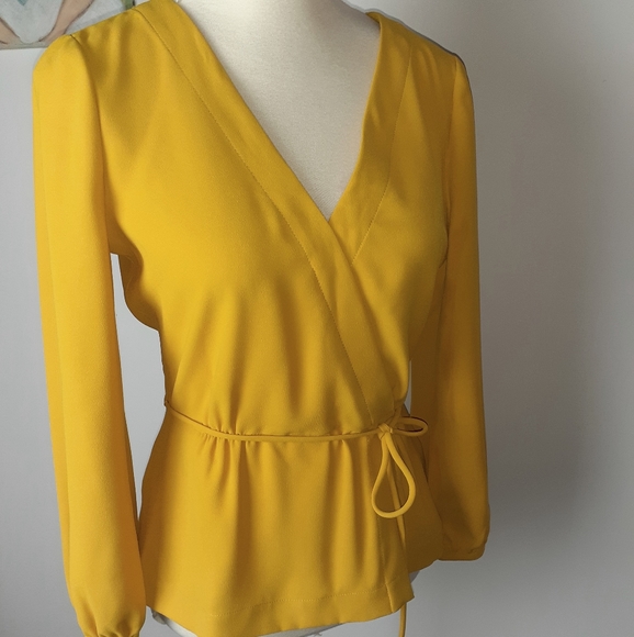 J. Crew Tops - J crew mustard yellow faux wrap blouse zipper tie